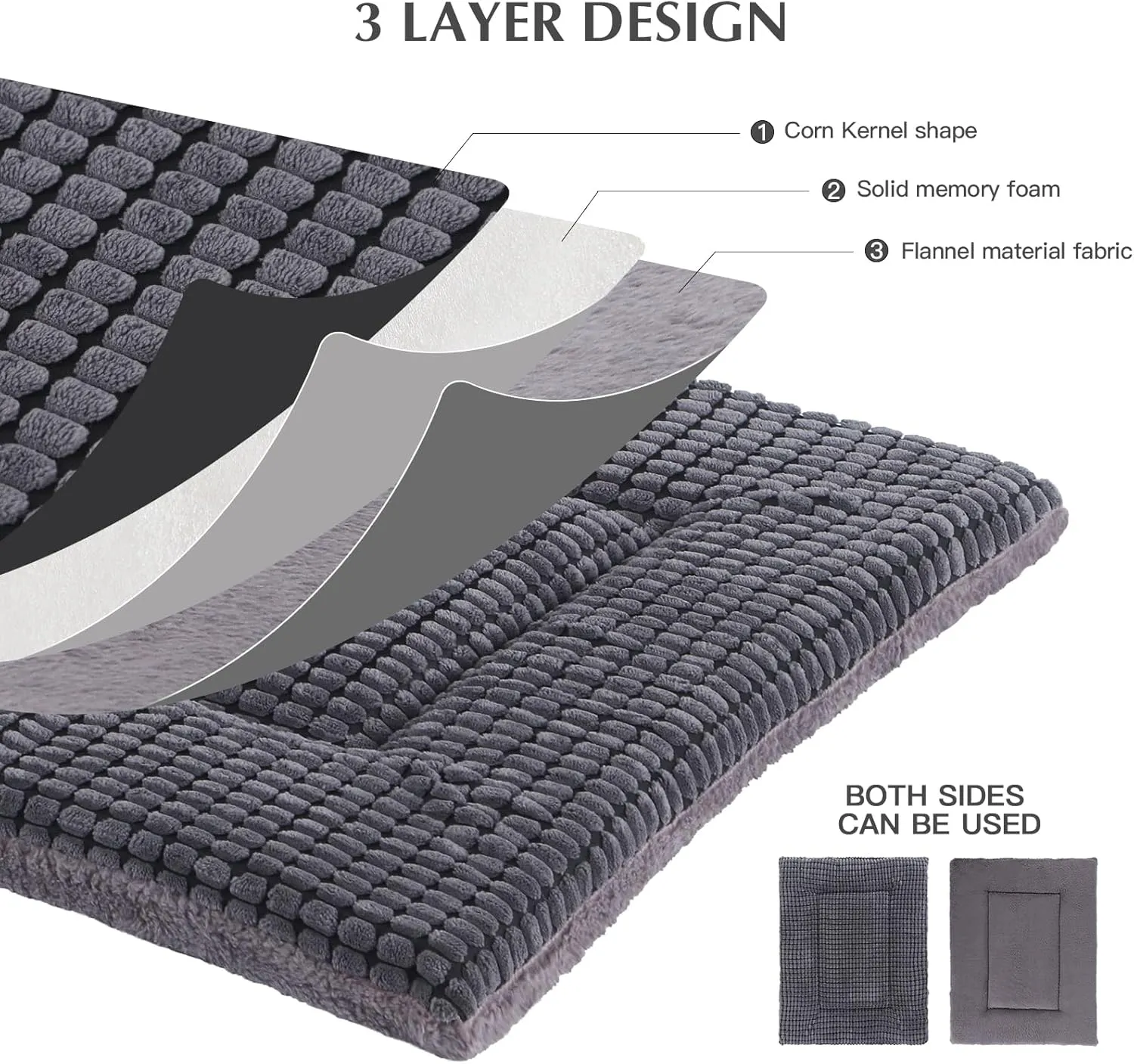 BVAGSS Reversible Dog Crate Pad & Mat, Memory Foam Cushion for Small/Medium Dogs - Washable Kennel Bed (42''x28''x1.6'', Light Grey)