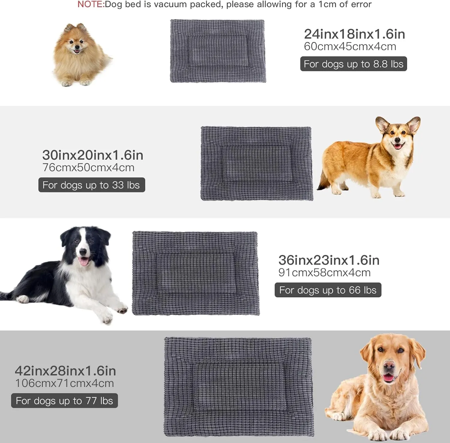 BVAGSS Reversible Dog Crate Pad & Mat, Memory Foam Cushion for Small/Medium Dogs - Washable Kennel Bed (42''x28''x1.6'', Light Grey)
