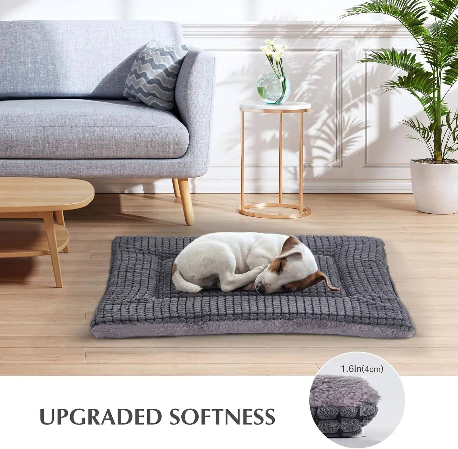 BVAGSS Reversible Dog Crate Pad & Mat, Memory Foam Cushion for Small/Medium Dogs - Washable Kennel Bed (42''x28''x1.6'', Light Grey)