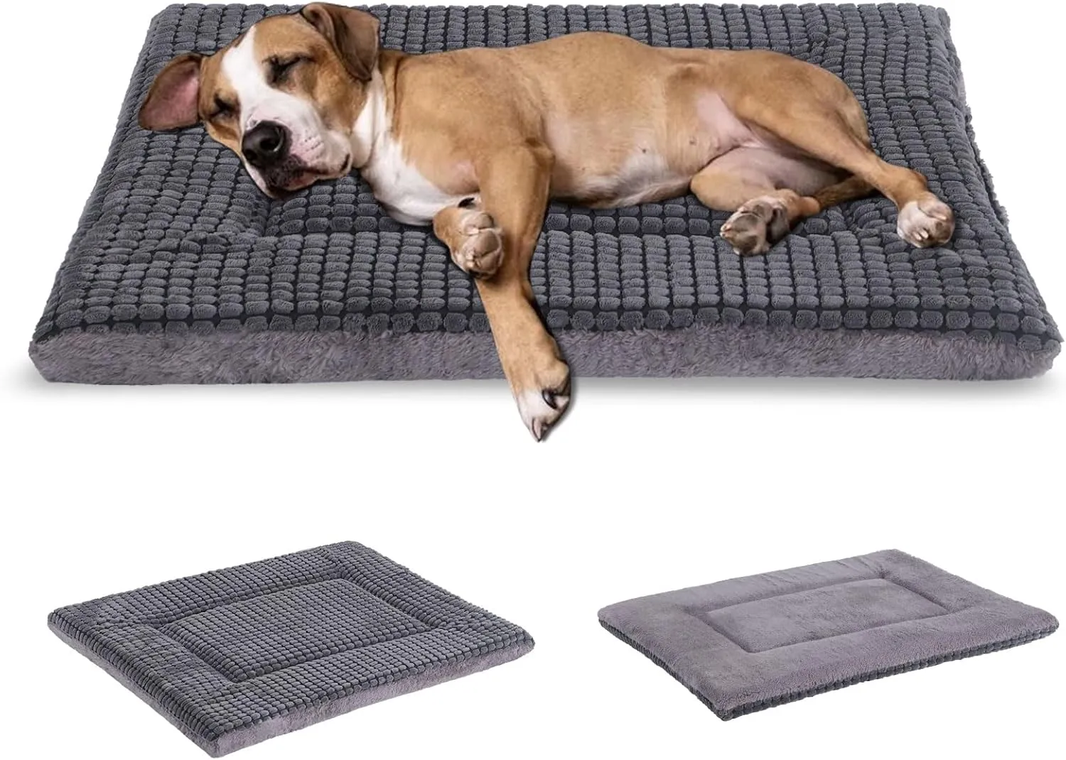 BVAGSS Reversible Dog Crate Pad & Mat, Memory Foam Cushion for Small/Medium Dogs - Washable Kennel Bed (42''x28''x1.6'', Light Grey)