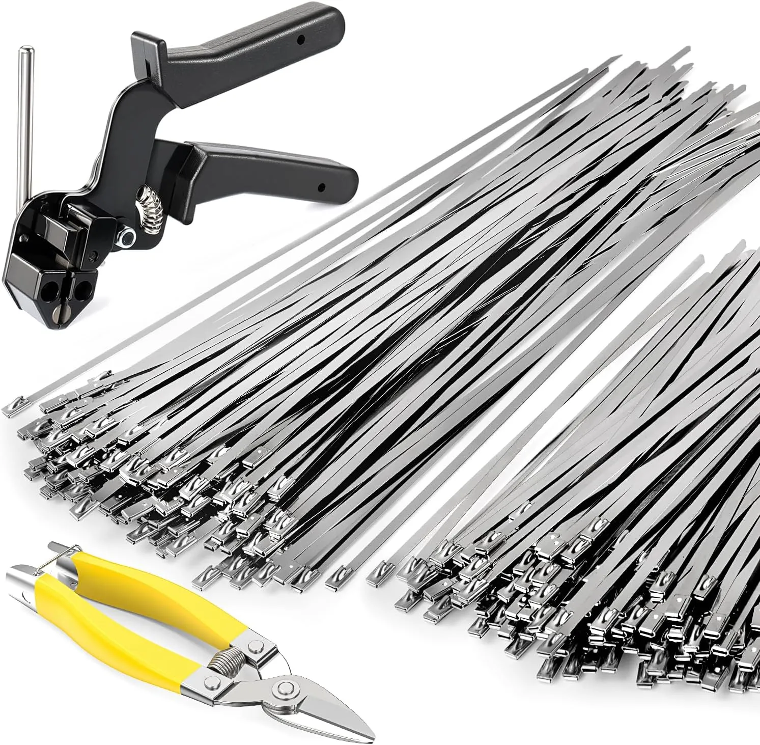 Cable Tie Gun Kit, Specialized Tool For Tightening And Cutting Stainless Steel Cable Ties, Comes With 200 Pcs Of Uv-Resistant Heavy-Duty Metal zip Ties And Industrial Scissors.