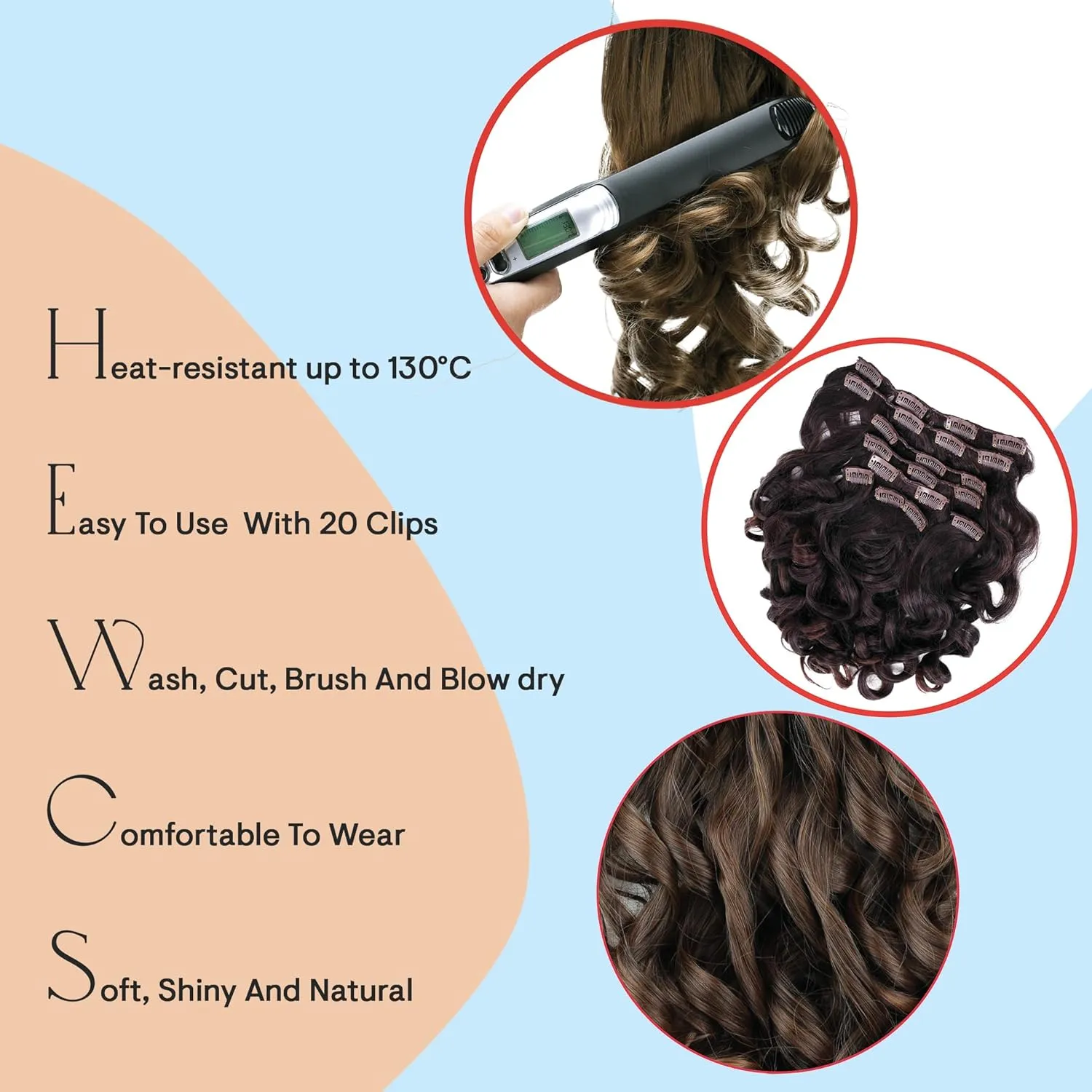 CAISHA XXL 14" 8 Pieces Set Clip In Extensions Hair Extension Hairpiece Voluminous Wavy Chocolate Brown CES103-1