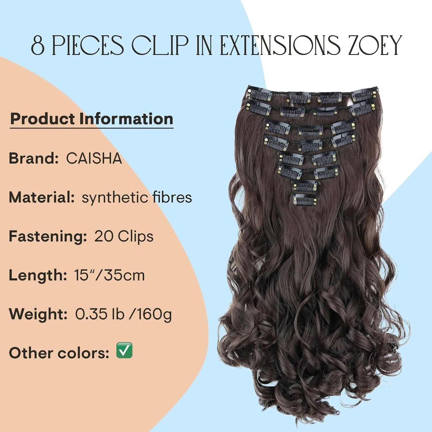 CAISHA XXL 14" 8 Pieces Set Clip In Extensions Hair Extension Hairpiece Voluminous Wavy Chocolate Brown CES103-1