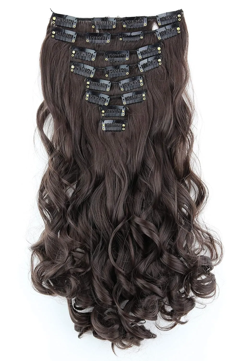 CAISHA XXL 14" 8 Pieces Set Clip In Extensions Hair Extension Hairpiece Voluminous Wavy Chocolate Brown CES103-1