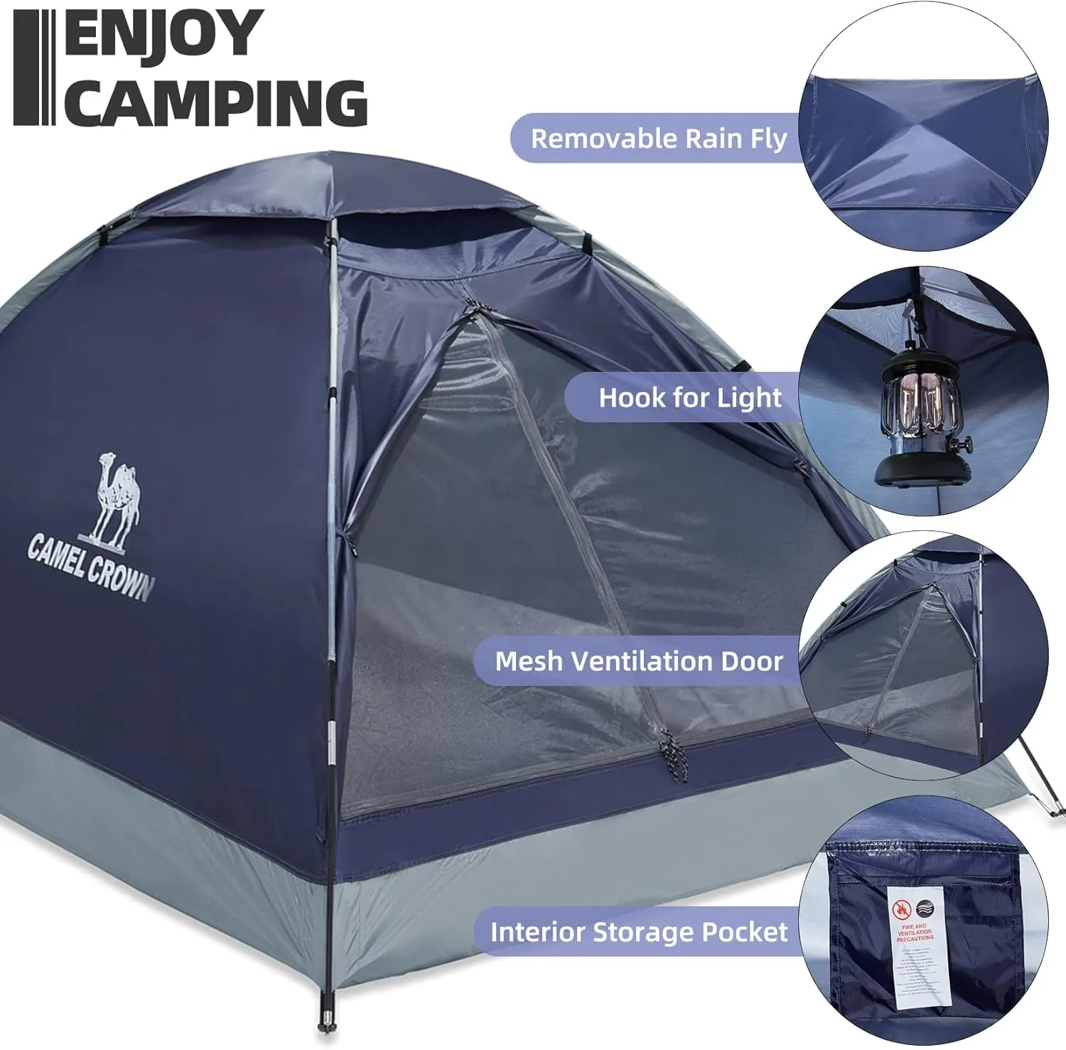 CAMEL CROWN 2/3/4 Person Camping Tent with Removable Rain Fly, Easy Setup Outdoor Tents Water Resistant Lightweight Portable for Family Backpacking Camping Hiking Traveling