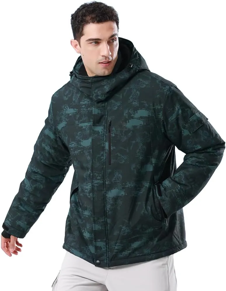 CAMEL CROWN Mens Winter Coat Waterproof Ski Jacket with Fleece Lining Warm Windproof for Snow Rain Outdoor Hiking Mountain