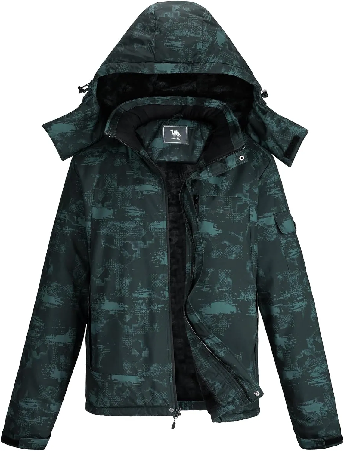 CAMEL CROWN Mens Winter Coat Waterproof Ski Jacket with Fleece Lining Warm Windproof for Snow Rain Outdoor Hiking Mountain