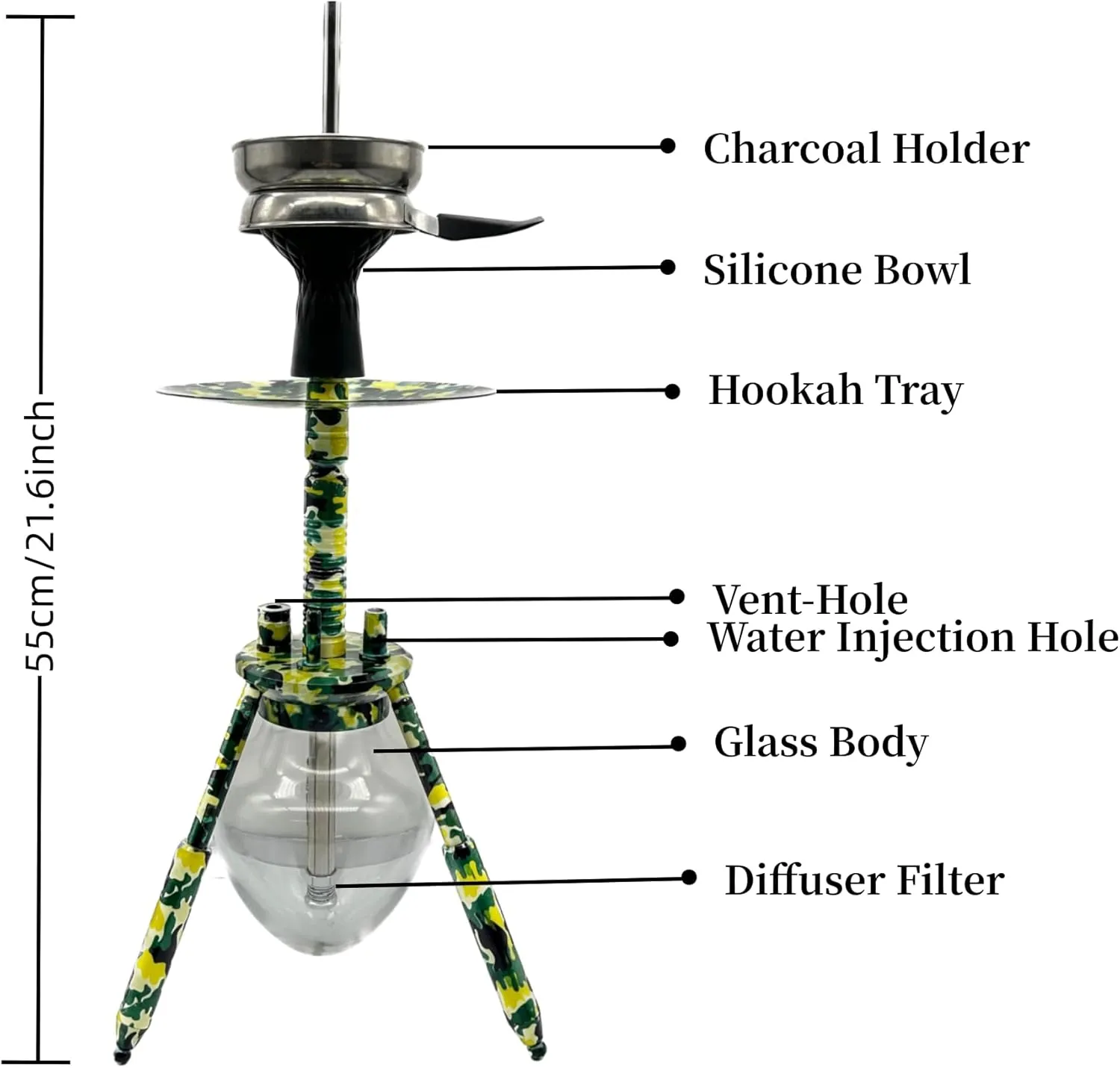 Camo Spider Hookah Set Aluminum Material Travel Portable Storage Bag Packing With Silicone Hose And Charcoal Holder Silicone Bowl Outdoor Smoking Shisha Accessories (Camo Green)