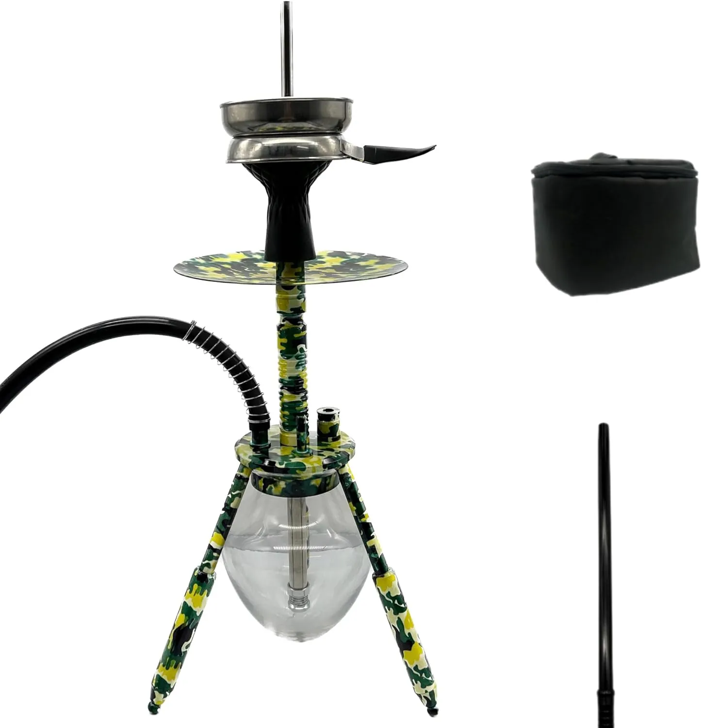 Camo Spider Hookah Set Aluminum Material Travel Portable Storage Bag Packing With Silicone Hose And Charcoal Holder Silicone Bowl Outdoor Smoking Shisha Accessories (Camo Green)