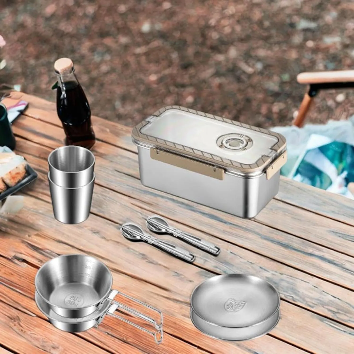 Camping Complete Messware Kit Outdoor Dinnerware Forks Utensil Cooking Tableware for Traveling Outdoor Sports Picnic RV Trip