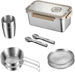 Camping Complete Messware Kit Outdoor Dinnerware Forks Utensil Cooking Tableware for Traveling Outdoor Sports Picnic RV Trip