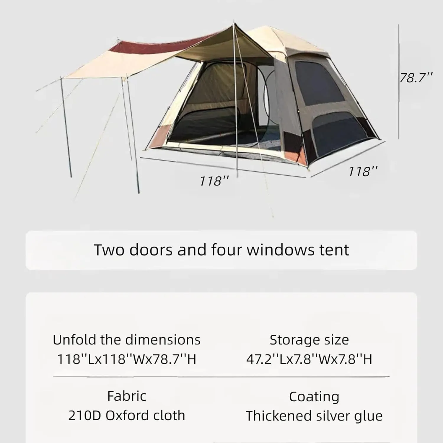 Camping Tent, 4 Season Tent, Outdoor Camping Canopy 2-in-1 Portable Foldable, Automatic Quick Opening Park Camping Thickened Rain (8-10person)