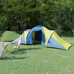 Camping Tent for 6 Persons, Spacious Blue and Yellow Fabric Design, Includes Mosquito Net, Easy Assembly for Outdoor Adventures