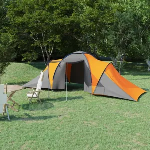 Camping Tent for 6 Persons with Mosquito Net and 2 Compartments, Easy Assembly, Gray and Orange