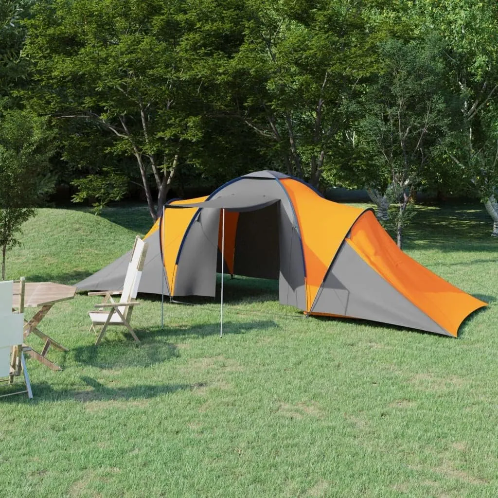 Camping Tent for 6 Persons with Mosquito Net and 2 Compartments, Easy Assembly, Gray and Orange
