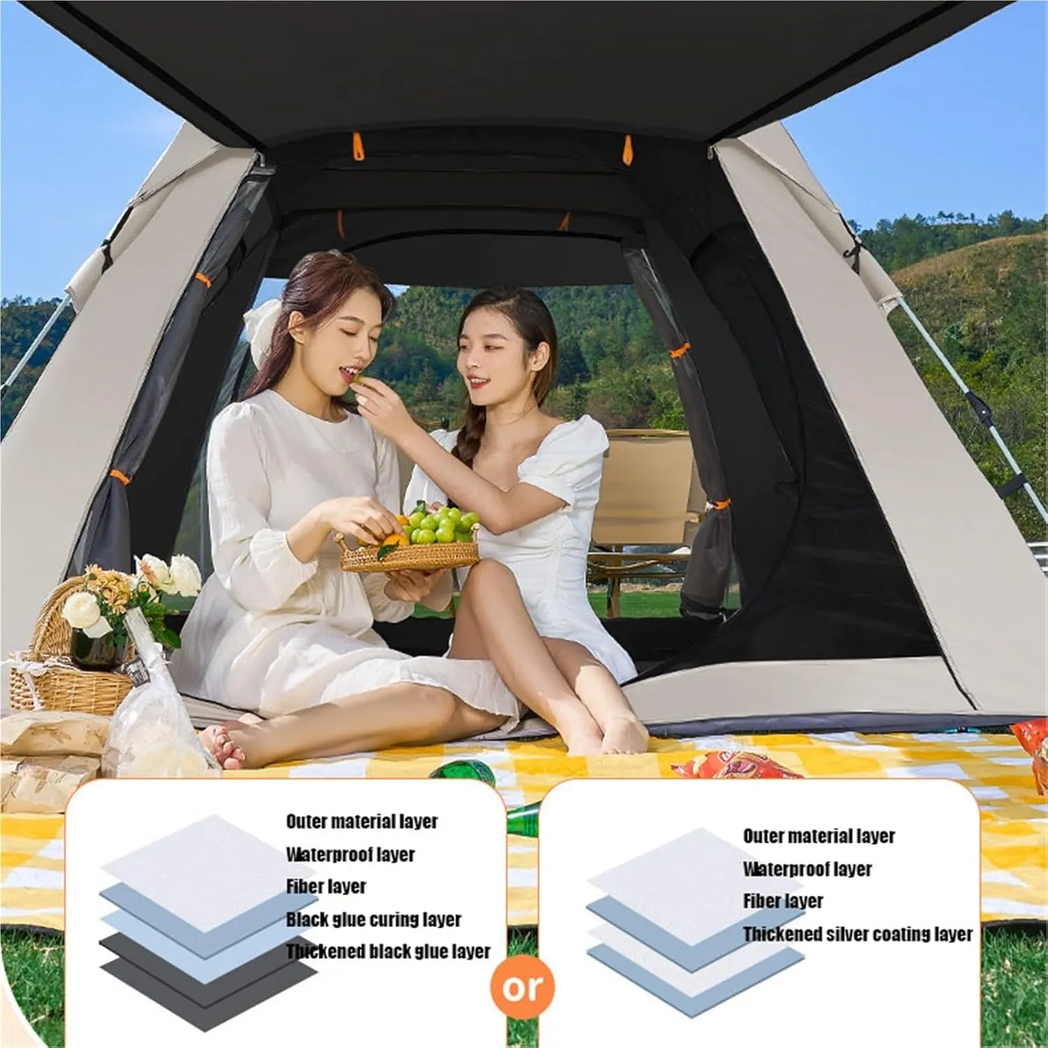 Camping Tent with Carrying Bag, Automatic Quick Opening Tent, Outdoor Waterproof Windproof Family Tent for Beach, Outdoor, Traveling, Hiking, Camping