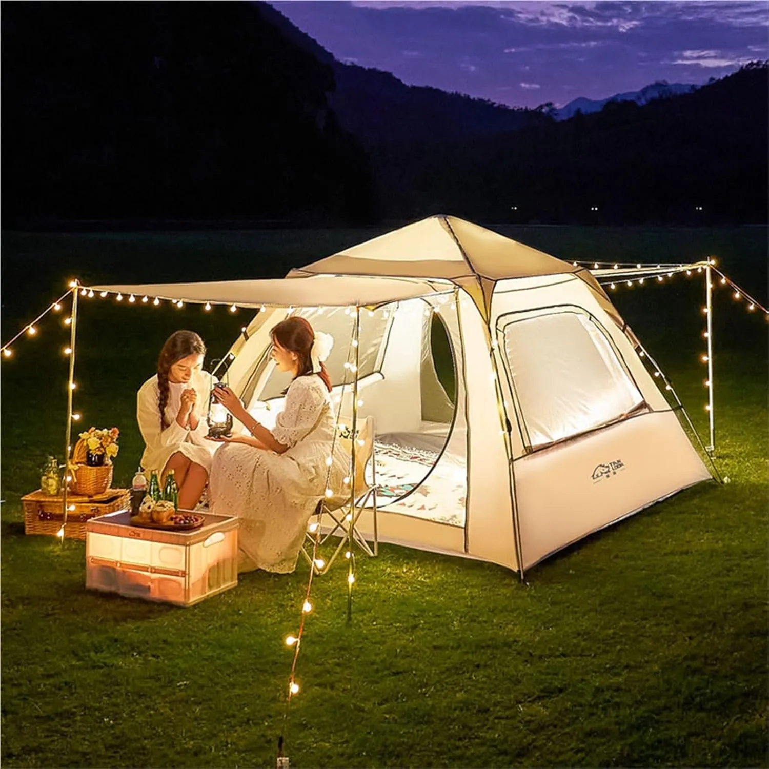 Camping Tent with Carrying Bag, Automatic Quick Opening Tent, Outdoor Waterproof Windproof Family Tent for Beach, Outdoor, Traveling, Hiking, Camping