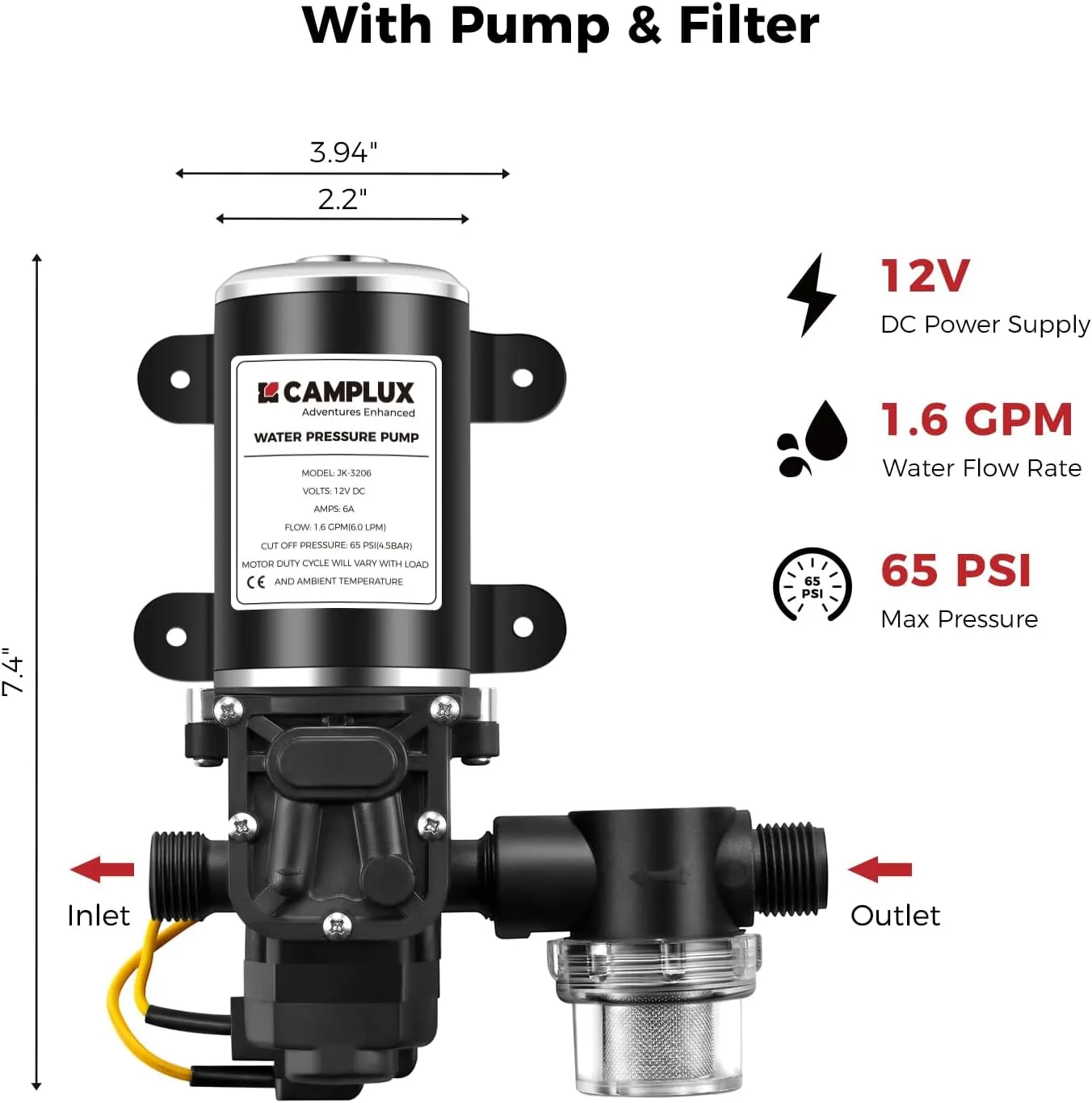 CAMPLUX Portable Water Heater,1.58 GPM Propane Water Heater Outdoor,41,000 BTU Camping Water Heater with 1.6 GPM Water Pump Pack，BW158GP60, Black
