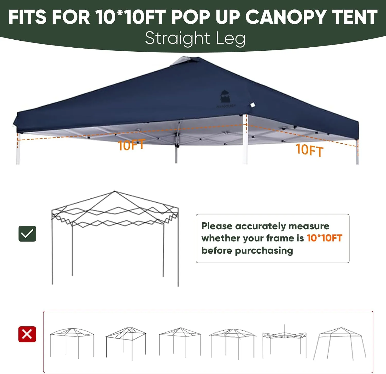 Canopy Replacement Top Cover, Sunshade Top Covers for Pop Up 10x10 Canopy Gazebos Tent, Canopy Tent Cover with Vent Ropes, Windproof Drawstring (Navy, 120"x120" (Top Only))