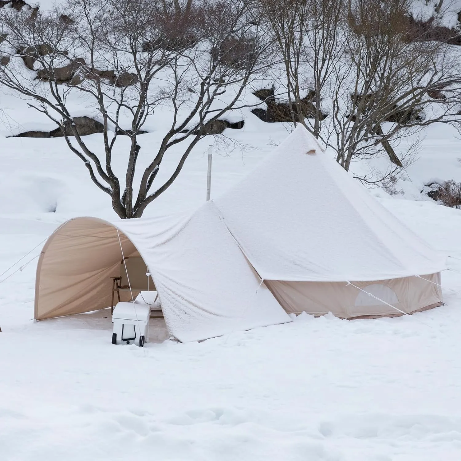 Canvas Family Camping Tent for 3-5 Person, 4 Season Glamping Tent, Hot Tent with Stove Jack.