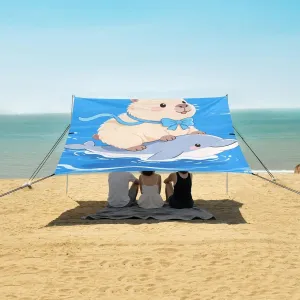 Capybara and Dolphin Beach Camping Tent Sun Shelter for Whole Family, Beach Shade Canopy with UPF50  UV Protection,Easy Set Up and Carry,Outdoor Shade for Trips, Fishing, Backyard Fun Picnics