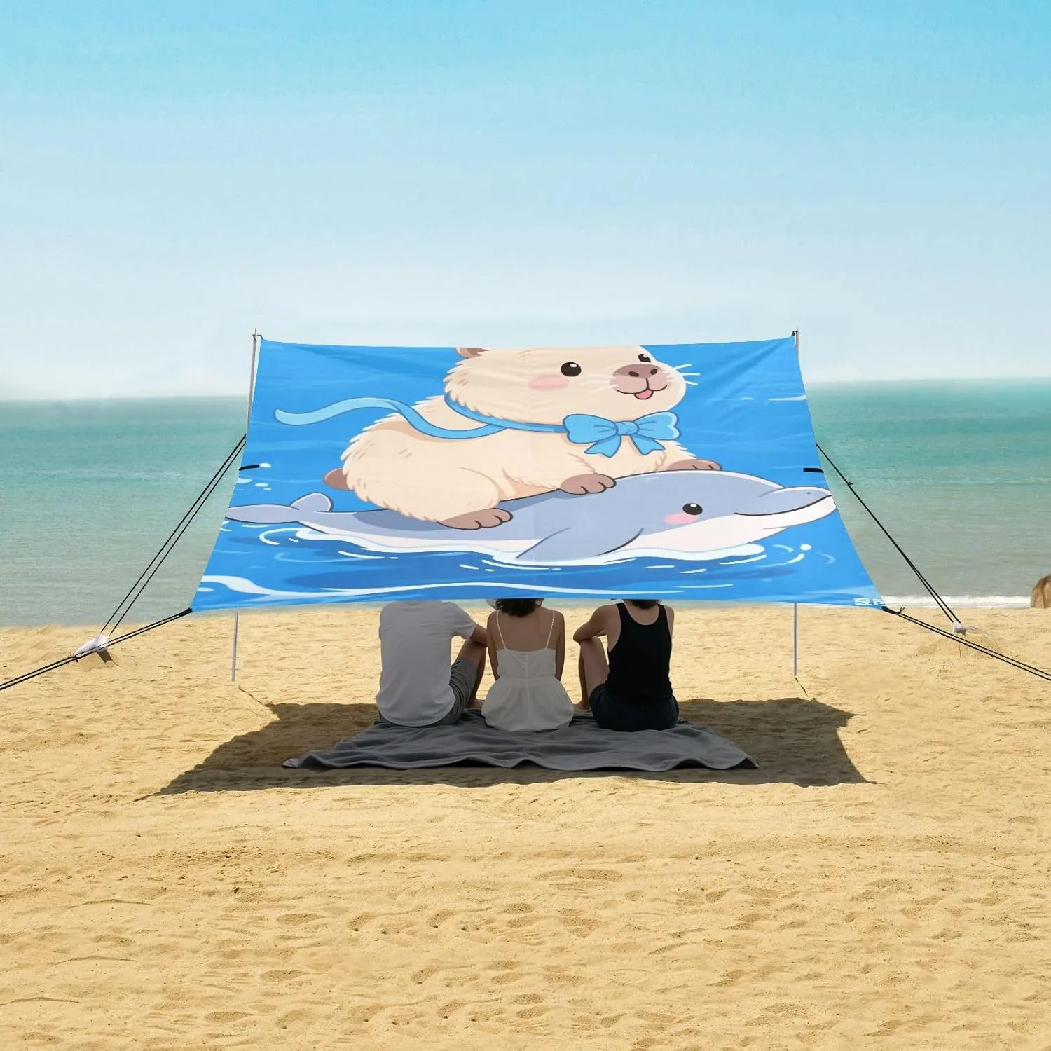 Capybara and Dolphin Beach Camping Tent Sun Shelter for Whole Family, Beach Shade Canopy with UPF50  UV Protection,Easy Set Up and Carry,Outdoor Shade for Trips, Fishing, Backyard Fun Picnics