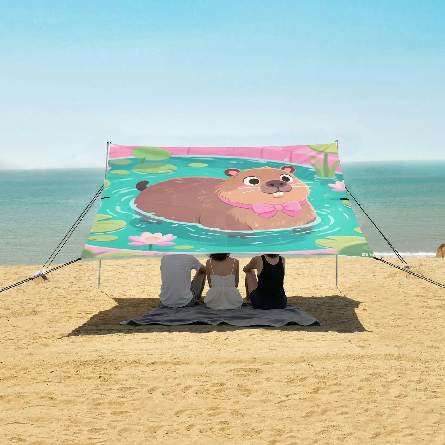 Capybara in Summer Pool Beach Camping Tent Sun Shelter for Whole Family, Beach Shade Canopy with UPF50  UV Protection,Easy Set Up and Carry,Outdoor Shade for Trips, Fishing, Backyard Fun Picnic