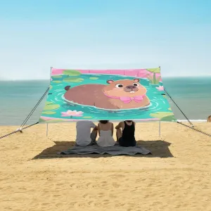Capybara in Summer Pool Beach Camping Tent Sun Shelter for Whole Family, Beach Shade Canopy with UPF50  UV Protection,Easy Set Up and Carry,Outdoor Shade for Trips, Fishing, Backyard Fun Picnic