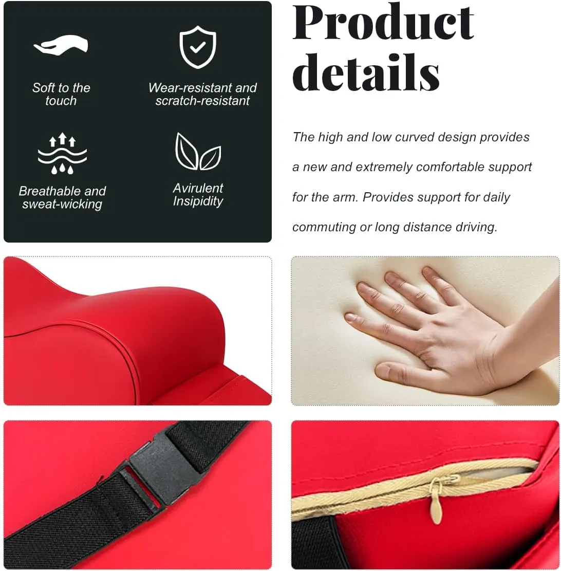 Car Center Console Cover, Soft Memory Foam Auto Arm Rest Pillow with Phone Holder Storage Bag, Waterproof Leather Armrest Seat Box Protector Comfy Cushion Pad for Most Cars (Red)