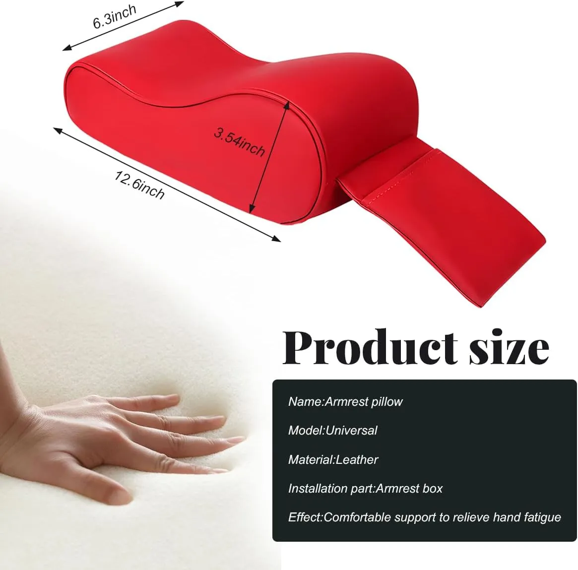 Car Center Console Cover, Soft Memory Foam Auto Arm Rest Pillow with Phone Holder Storage Bag, Waterproof Leather Armrest Seat Box Protector Comfy Cushion Pad for Most Cars (Red)
