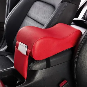 Car Center Console Cover, Soft Memory Foam Auto Arm Rest Pillow with Phone Holder Storage Bag, Waterproof Leather Armrest Seat Box Protector Comfy Cushion Pad for Most Cars (Red)
