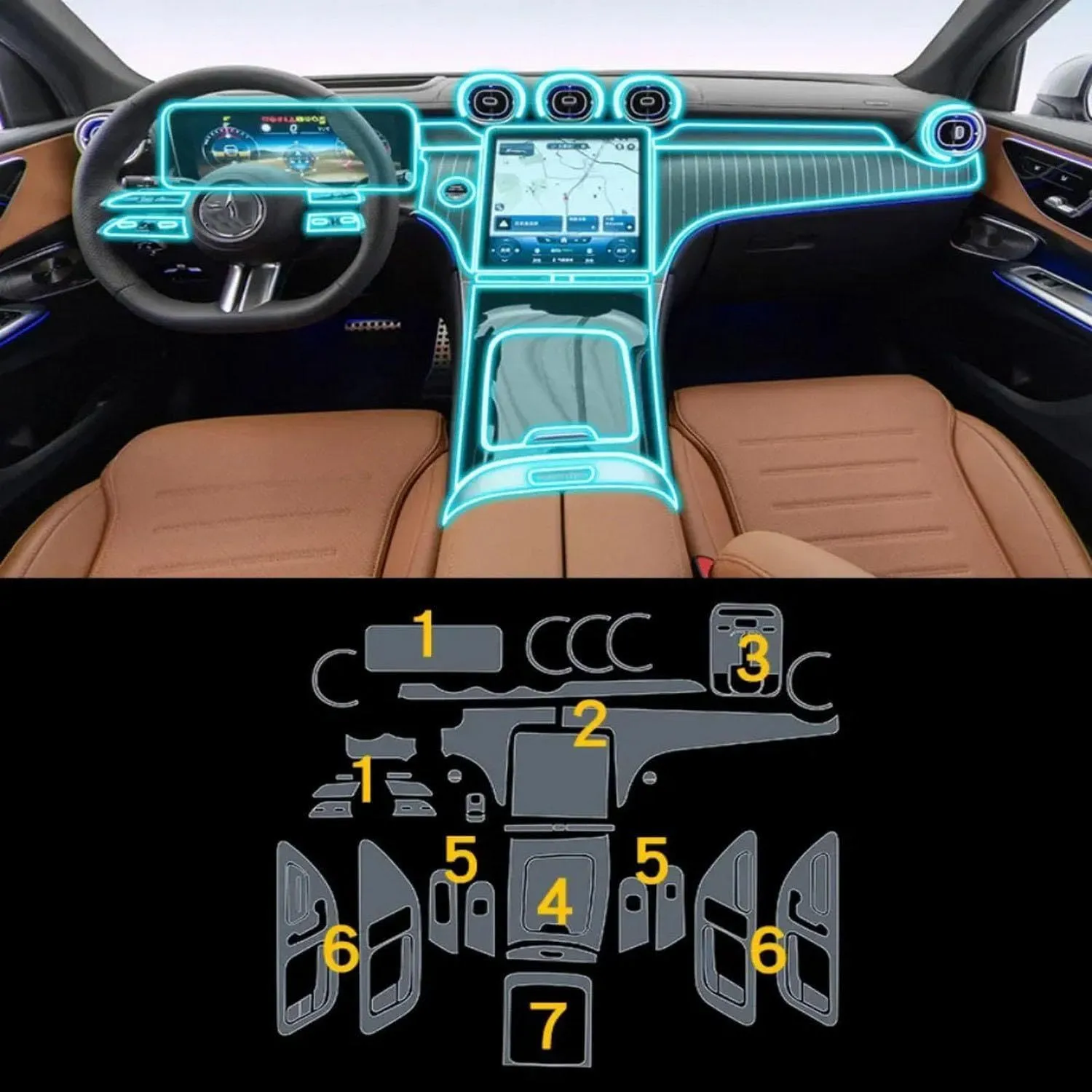 Car Interior Center Console Anti-Scratch TPU Transparent Protective Film Shift Position Piano PPF,for Mercedes-Benz GLC W254 2023-2024