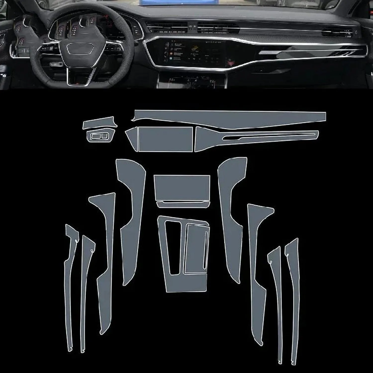 car Interior Transmission Panel TPU Protective Film Center Console Scratch Resistant PPF ， for Audi S6 RS6 19-2024 ﻿