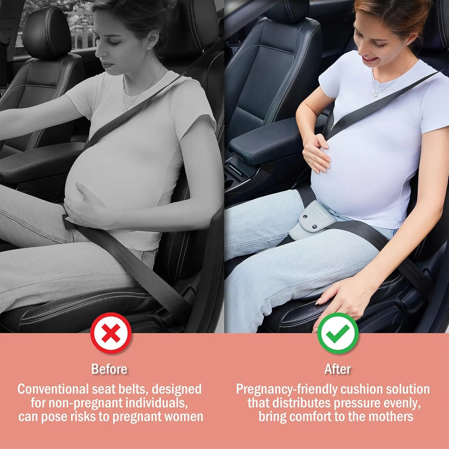 Car Seat Cushion for Pregnancy, Integrated Abdominal Pad, Elastic Breathable Fabric Reduce Rubbing Belly, Enhance Driving and Traveling Comfort (Black)