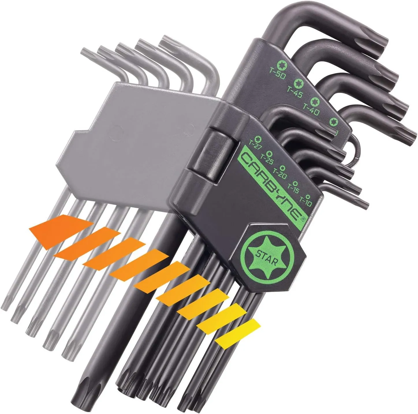 Carbyne 9-Piece Long Arm Torx Wrench Set (Torx Key Set/Star Wrench Set). Includes T-10 to T-50. Heat Treated S2 Steel