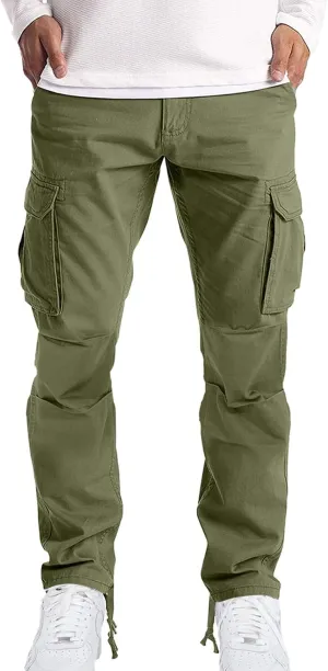 Cargo Pants for Men Tactical Jogging Pants Baggy Wide Leg Sweatpants Elastic Waist Jogger Pant with Multi Pockets