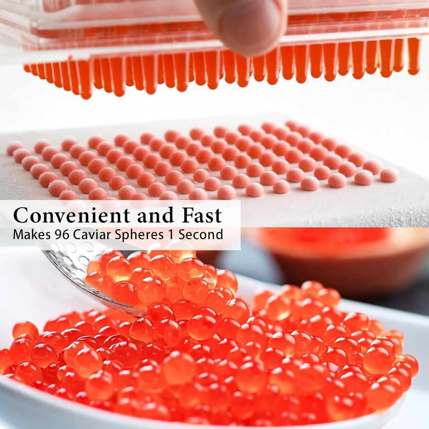 Caviar Maker Box, Spherification Dropper, Molecular Gastronomy Kit, 96 Holes Roe Sauce Dispenser Strainer Tools with Caviar Spoon, Syringe & Suction Tray