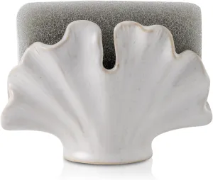 Ceramic Sponge Holder,Sponge Holder for Kitchen Sink,Compact Sink Caddy Organizer-Scouring Pad and Dish Sponge Holder,Farmhouse Kitchen Decor Cute Kitchen Gadgets Accessories(White)