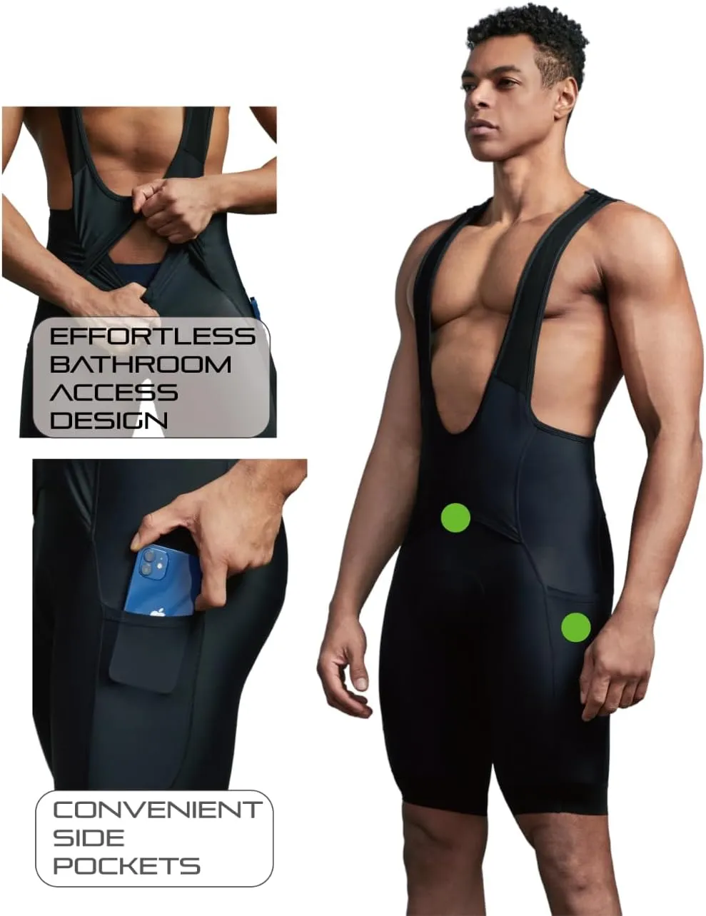CEROTIPOLAR Men's Bathroom Access Cycling Bibs Shorts Padded，Gravel Bike Biking bib Shorts Bicycle Shorts UPF50 