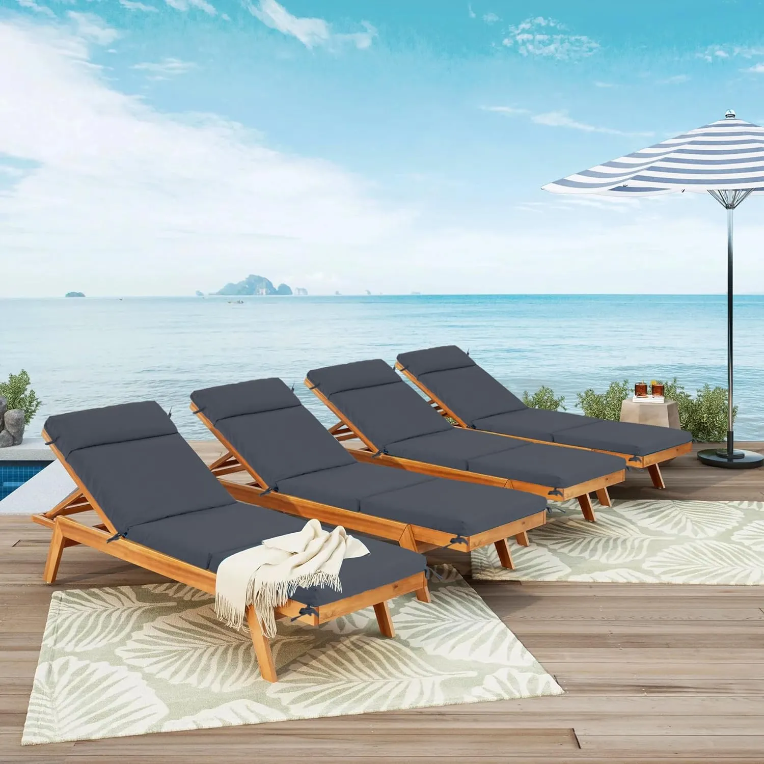 Chaise Lounge Cushion 72x21x3 Inch – Set of 2 Outdoor Lounge Chair Cushions, Lounger Pad Replacement with Fade-Resistant, Removable & Machine-Washable Covers, Ideal for Patio Chaise Chairs, Dark Grey