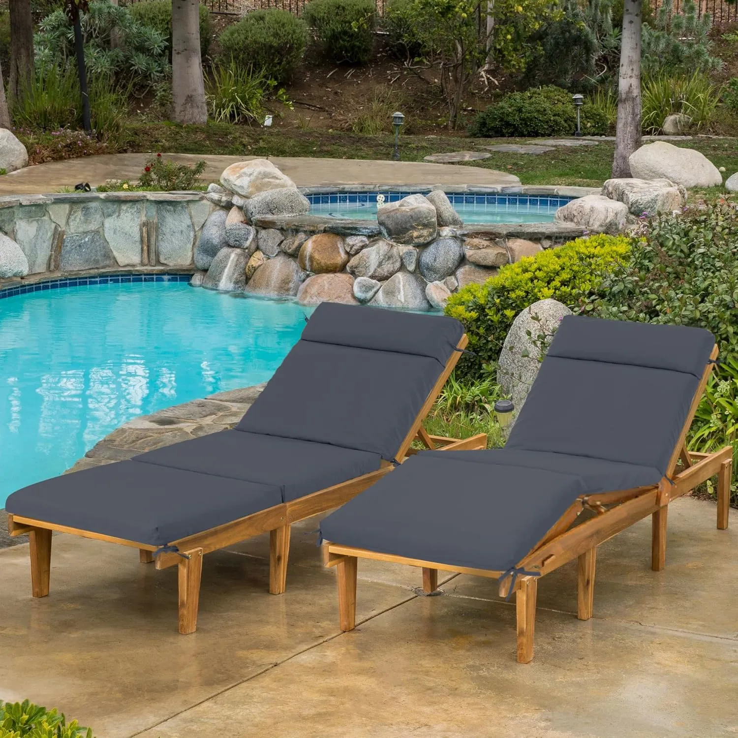 Chaise Lounge Cushion 72x21x3 Inch – Set of 2 Outdoor Lounge Chair Cushions, Lounger Pad Replacement with Fade-Resistant, Removable & Machine-Washable Covers, Ideal for Patio Chaise Chairs, Dark Grey