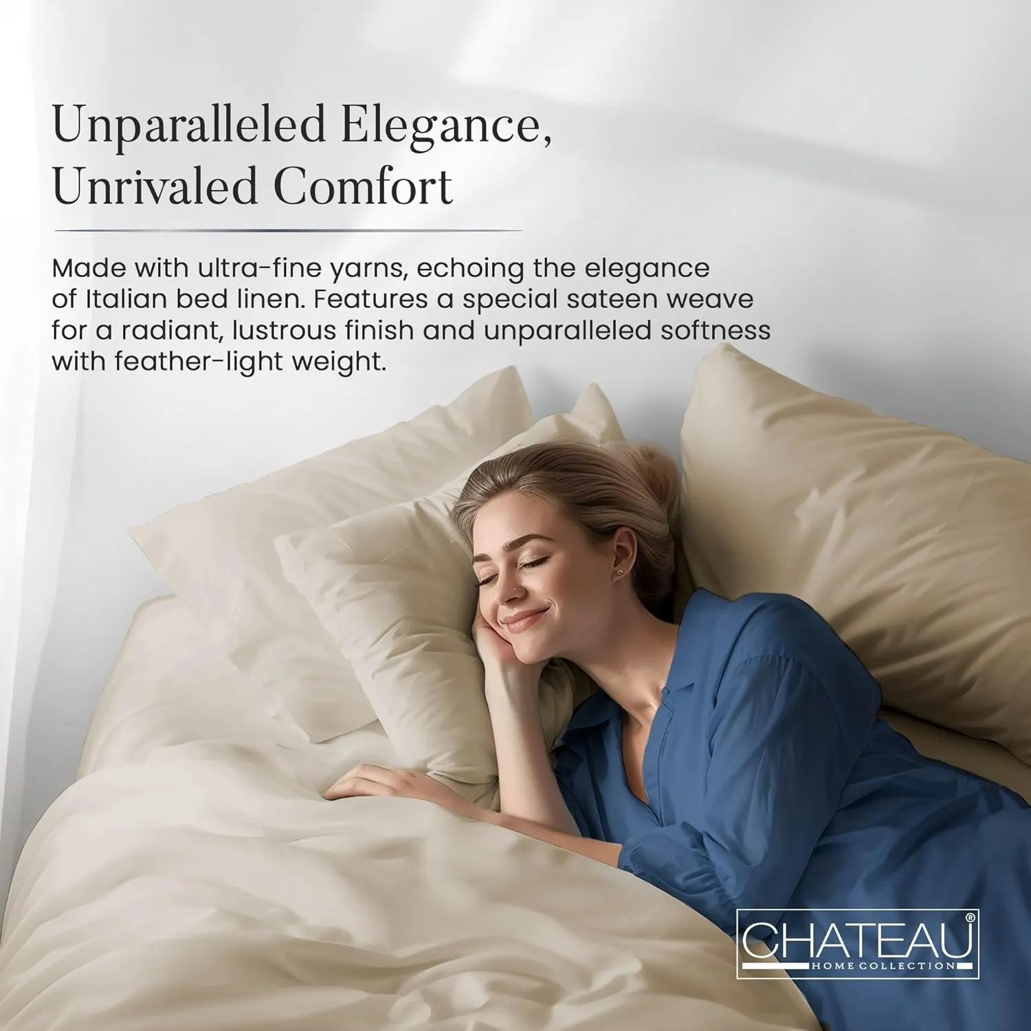 CHATEAU HOME COLLECTION Twin Sheet Set, 1000 Thread Count Sheets Twin Size Cotton, Deep Pocket Twin Sheets Cotton Bedding Sheets & Pillowcases(Upto 17"), 3 Piece Sateen Weave Luxury Bed Sheets, Taupe