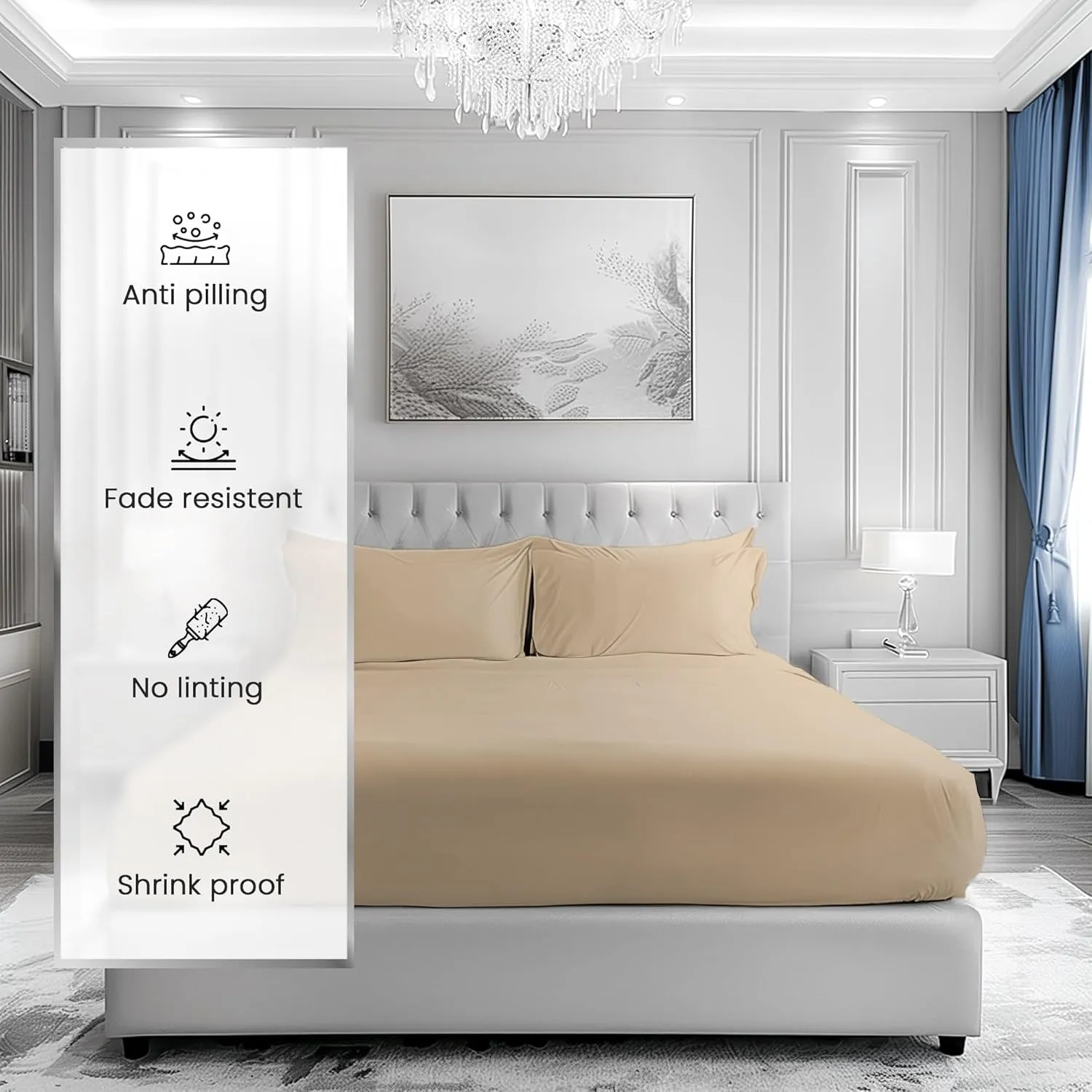 CHATEAU HOME COLLECTION Twin Sheet Set, 1000 Thread Count Sheets Twin Size Cotton, Deep Pocket Twin Sheets Cotton Bedding Sheets & Pillowcases(Upto 17"), 3 Piece Sateen Weave Luxury Bed Sheets, Taupe