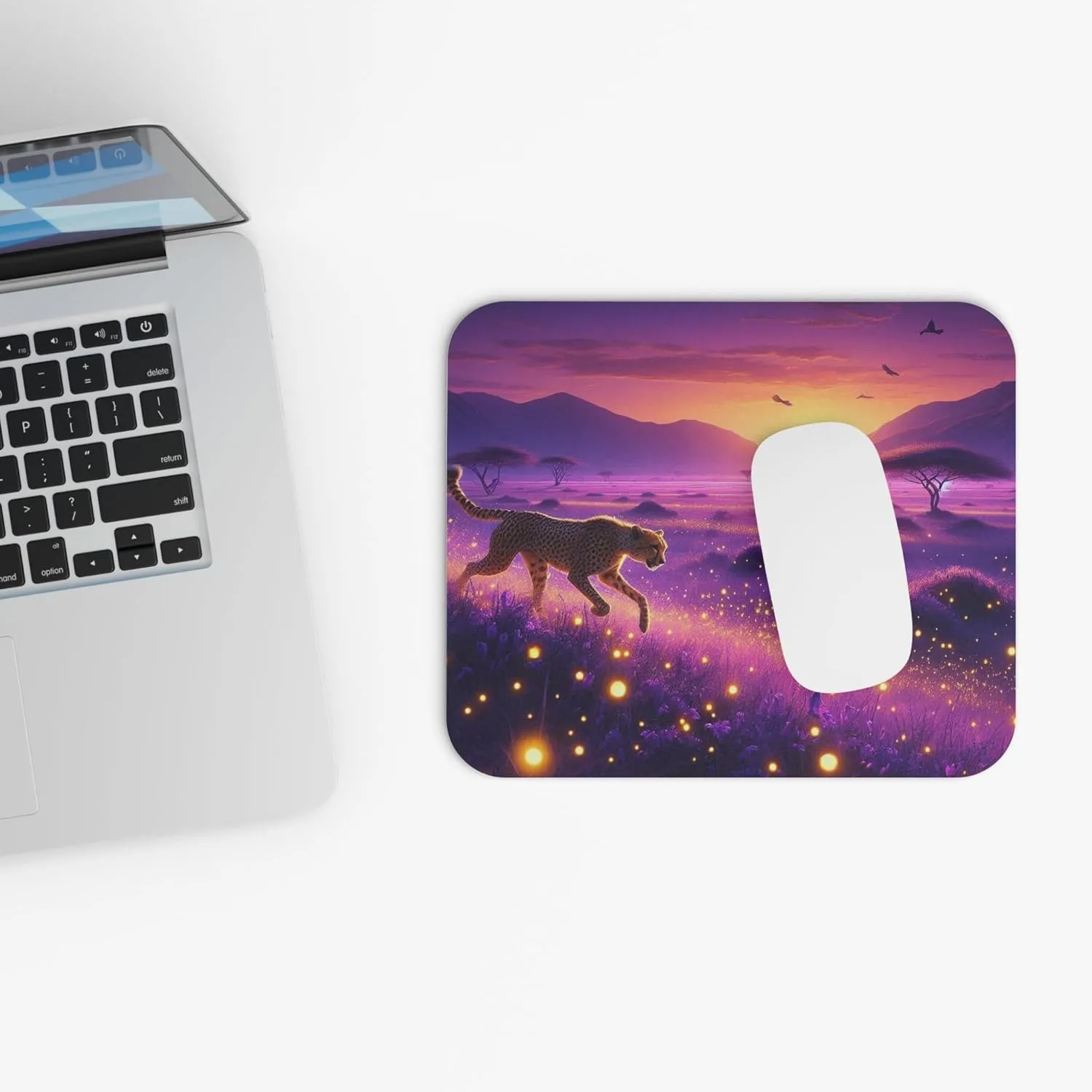 Cheetah Chasing Fireflies Mouse Pad 9x8 Inch with Rubber Base for Adults