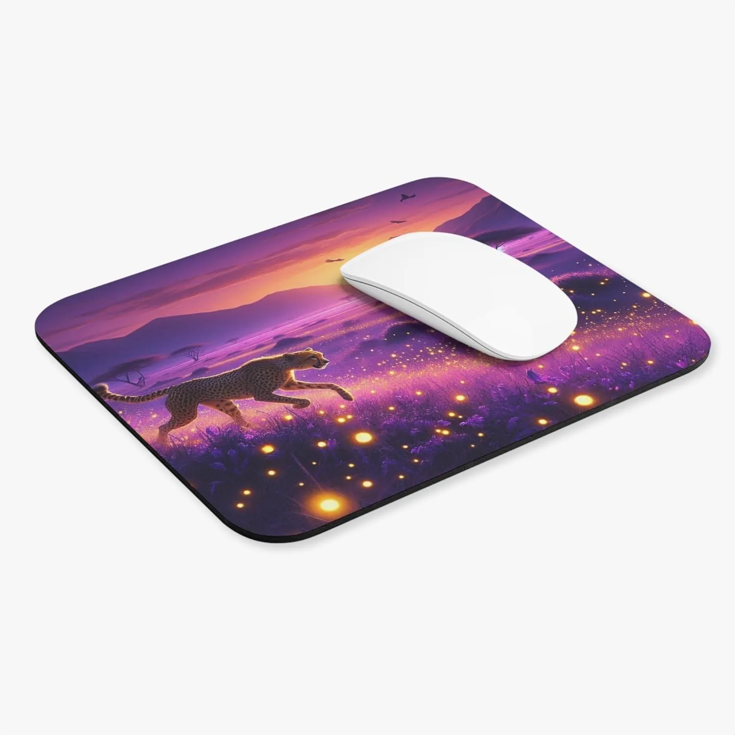 Cheetah Chasing Fireflies Mouse Pad 9x8 Inch with Rubber Base for Adults