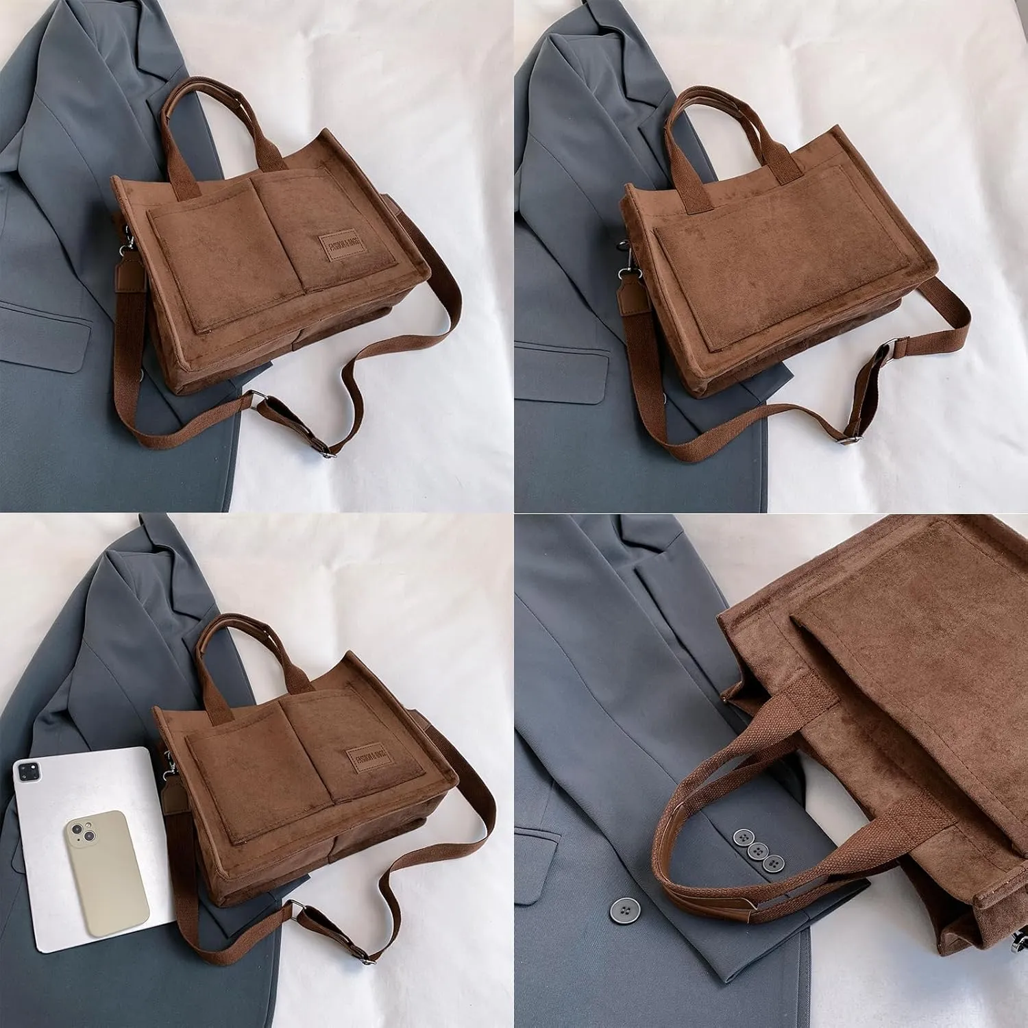 Cherry Tote Bag for Women Canvas Patched Purse Cute Shoulder Bag Multi-Pocket Satchel Handbag for work travel