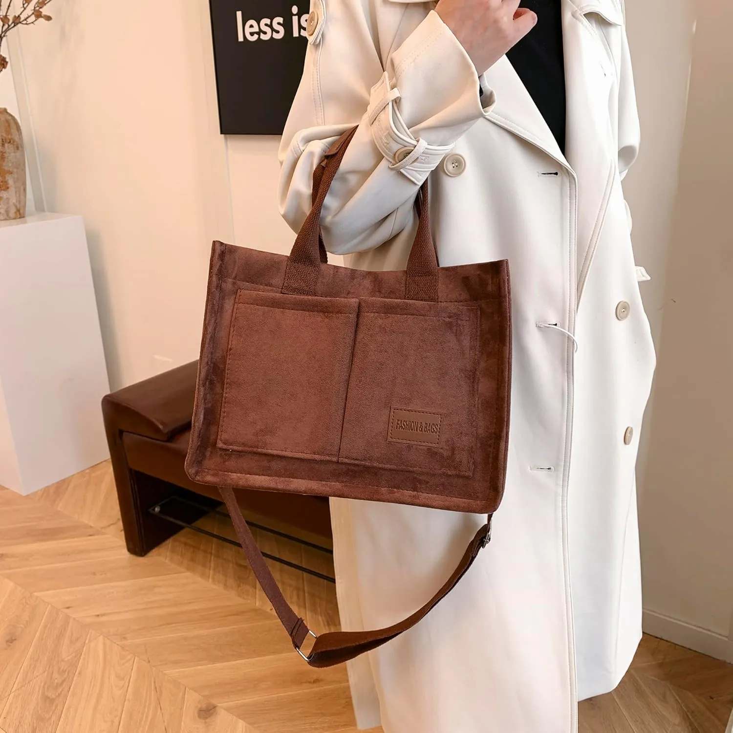 Cherry Tote Bag for Women Canvas Patched Purse Cute Shoulder Bag Multi-Pocket Satchel Handbag for work travel