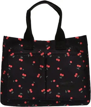 Cherry Tote Bag for Women Canvas Patched Purse Cute Shoulder Bag Multi-Pocket Satchel Handbag for work travel