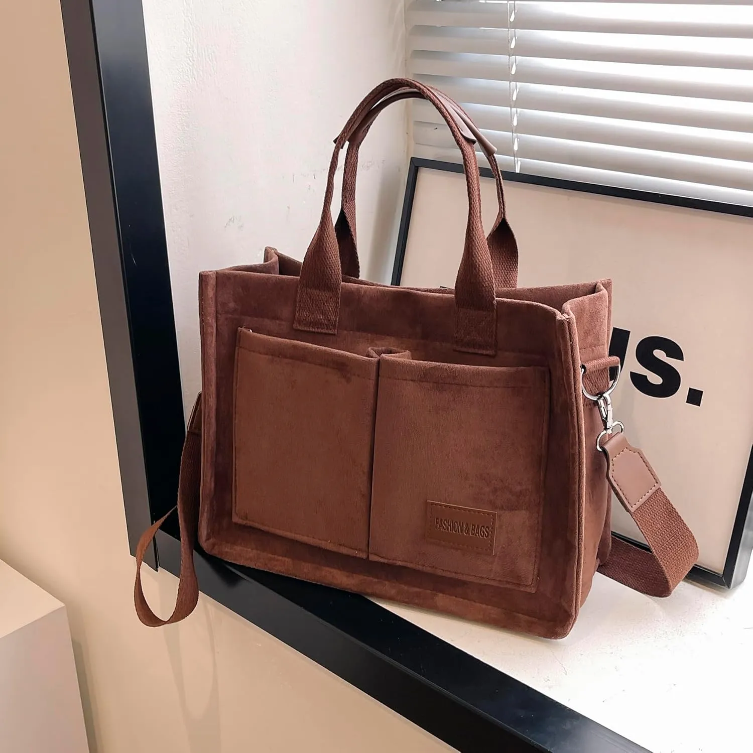 Cherry Tote Bag for Women Canvas Patched Purse Cute Shoulder Bag Multi-Pocket Satchel Handbag for work travel