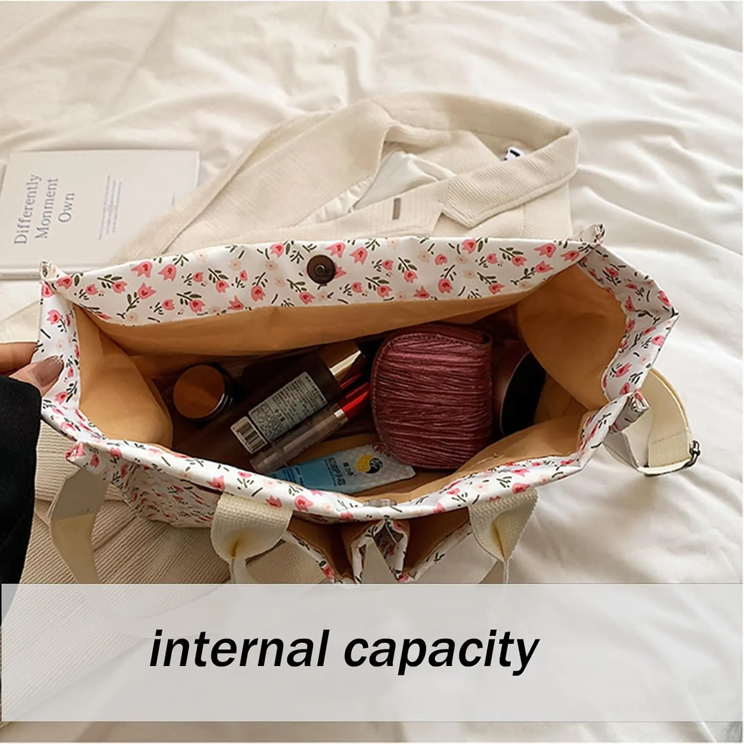 Cherry Tote Bag for Women Canvas Patched Purse Cute Shoulder Bag Multi-Pocket Satchel Handbag for work travel